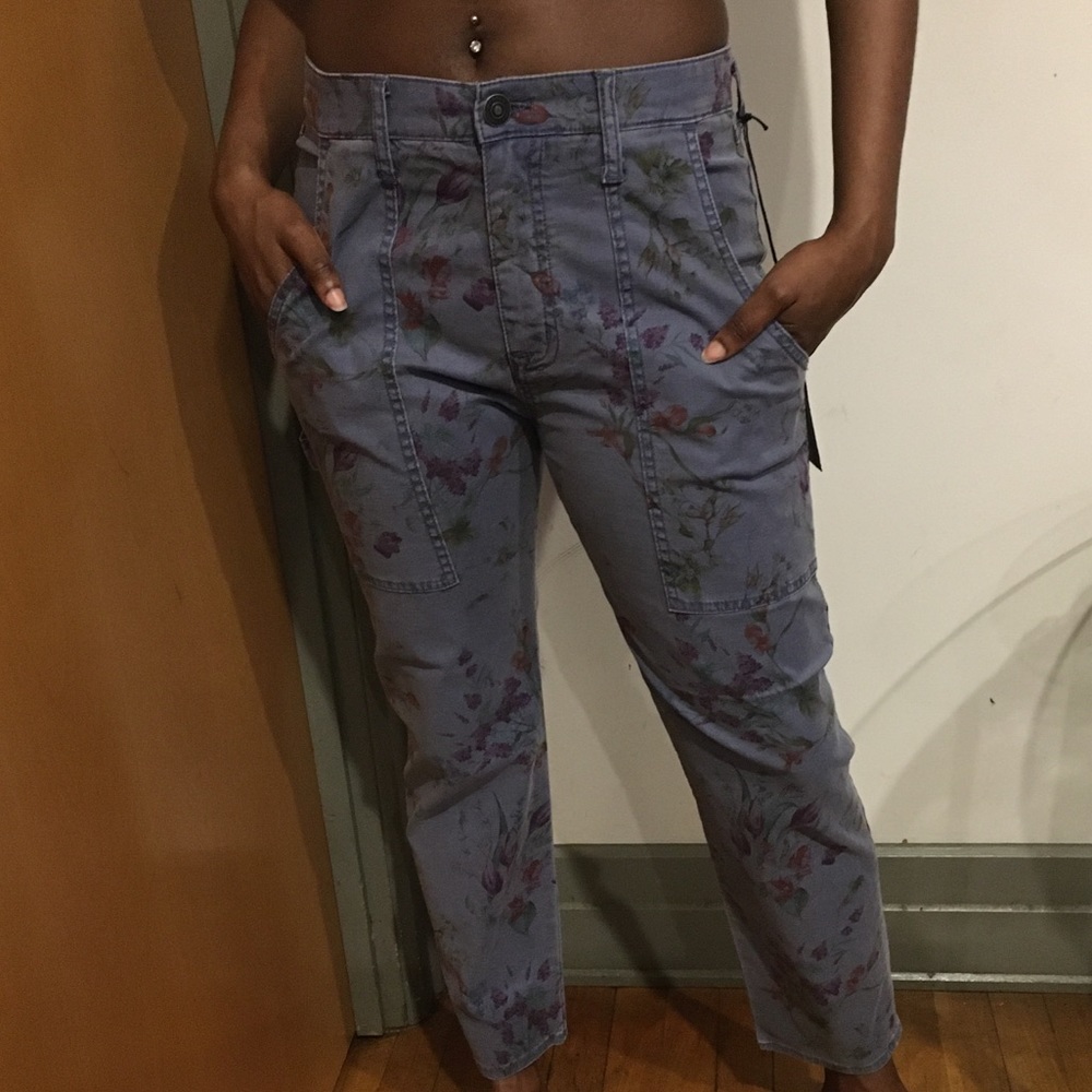 Floral Faded Print Denim Jeans Pants